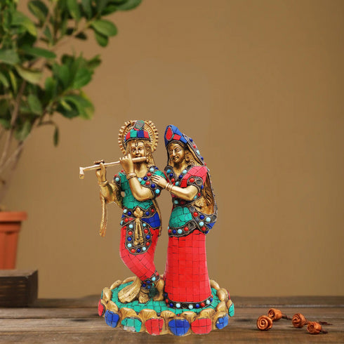 Brass Radha Krishna Base Stone Work Idol 4.364Kg