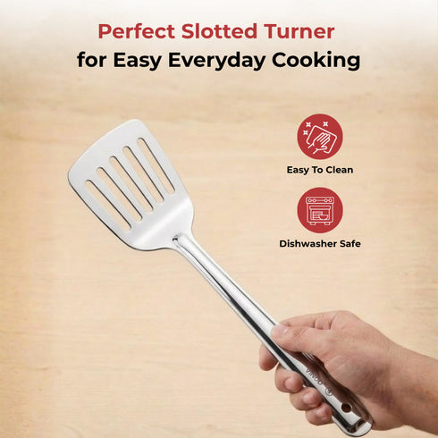 Vinod Stainless Steel Basting Slotted Turner Cooking Palta Set of 2 34 cm High Quality Stainless Steel Rust Free Dishwasher Safe No 5