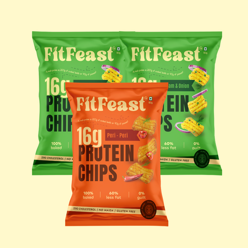 Fitfeast Protein Chips Assorted 2 Cream & Onion 1 Peri Peri (Pack of 3)