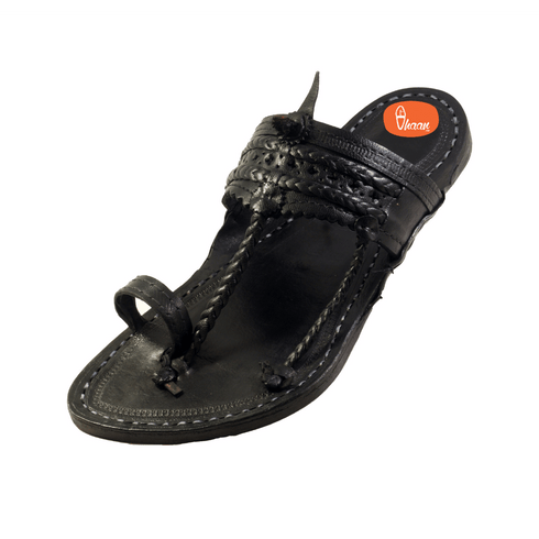 Vhaanfootwear Black Pure Leather Kapashi kolhapuri chappal for Men by Vhaan