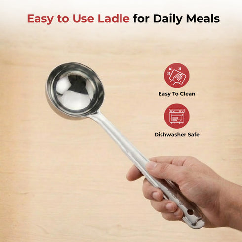 Vinod Stainless Steel Basting Serving Ladle Serving Spoon Karchi Set of 2 32 cm Highest Grade Stainless Steel Rust Free Dishwasher Safe No 5