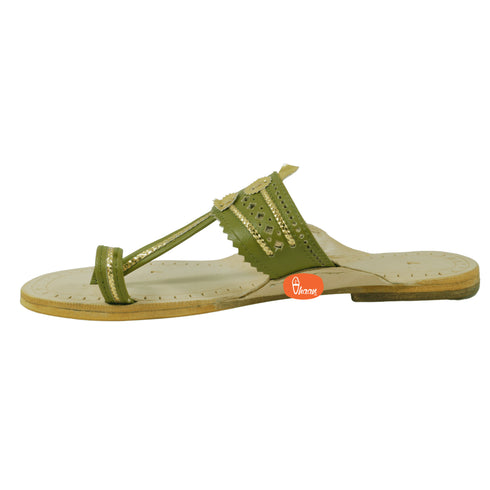Vhaanfootwear Olive Green Pure Leather Ladies Kolhapuri by Vhaan