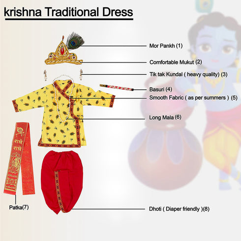 Raj Fancy Dresses Radha and Krishna Feather| Print Janmashtami Mythological Character Costume
