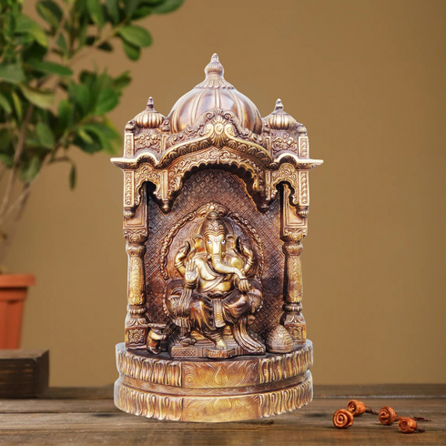 Brass Idol Ganesh Ji With Temple God 12.865Kg