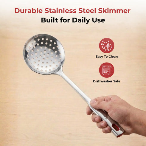 Vinod Stainless Steel Queens Perforated Skimmer Heavy Gauge Strainer Jhara 38.5 cm I Set of 2 I no 2
