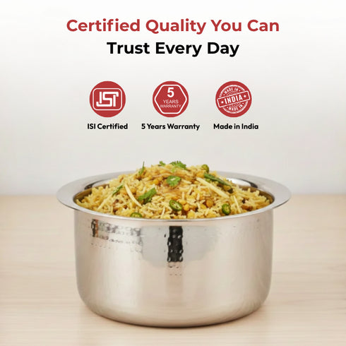 Vinod Claro Heavy Gauge Stainless Steel Hammered Tope 1.5 mm Capacity 900 ml