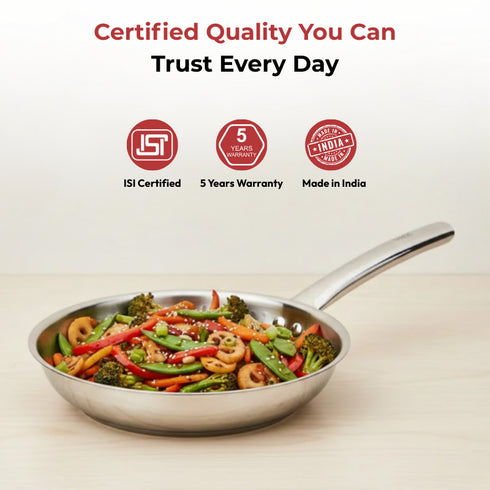 Vinod Claro Heavy Gauge Stainless Steel Hammered Fry Pan with 1.5 mm Thickness 1400 ml
