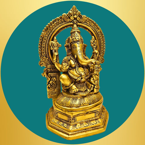 Tamas Brass Lord Ganesha with Aureole and Kirtimukha Statue/Idol