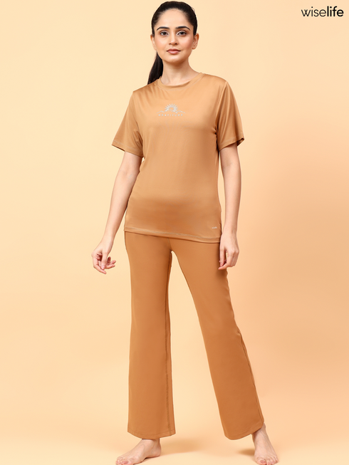 Wiselife Purpose Printed Active T-shirt (Brown)