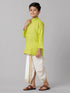Ramraj Cotton Boys Cotton Parrot Green Kurta with Cream Elastic Panchakacham Combo FS2
