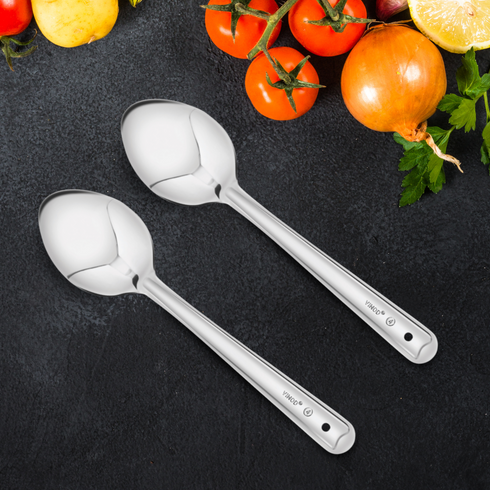 Vinod Stainless Steel Serving Paan Cooking Spoon Set of 2 34 cm Highest Grade Stainless Steel Mirror Finish Rust Free No 5