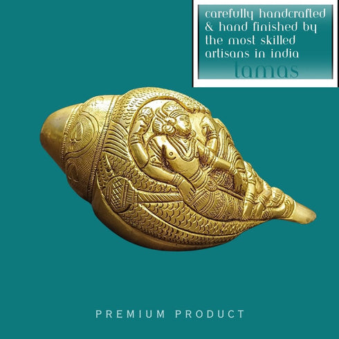 Tamas Brass Shankh with Vishnu Carving Antique