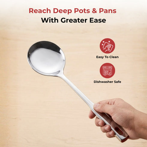 Vinod Stainless Steel Queen Kabdir Serving Spoon Cooking Spoon Spatula Set of 2 37 cm Long Handle High Grade Stainless Steel Rust Free Dishwasher Safe No 1