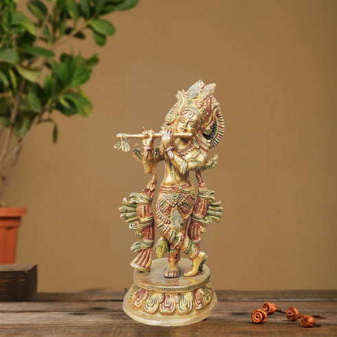Brass Krishna Colour Statue 3.34Kg