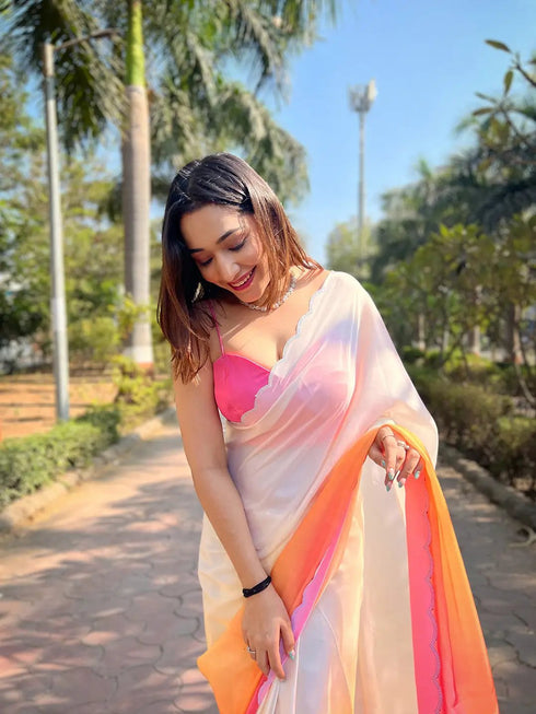 Vasthrlay Pink Satin Georgette Plain Saree