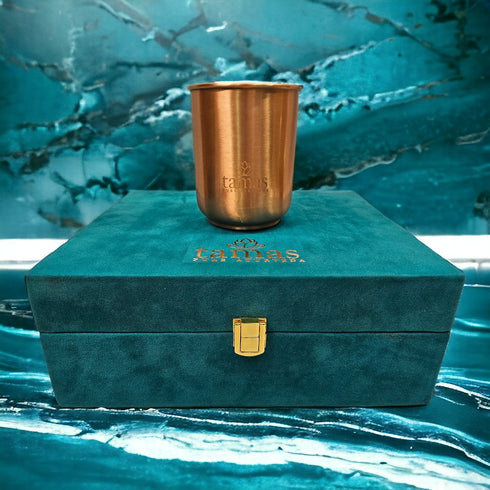 Tamas Pure Copper Plain Glass/Tumbler with Hammered Design - Set Of 4 (Red-Orange)