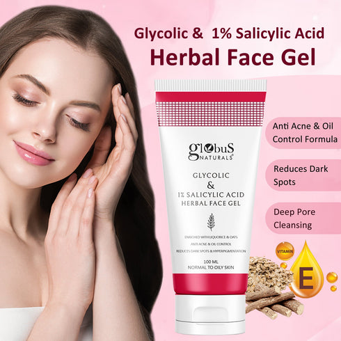 Globus Naturals Glycolic & 1% Salicylic Acid Herbal Anti Acne Face Gel