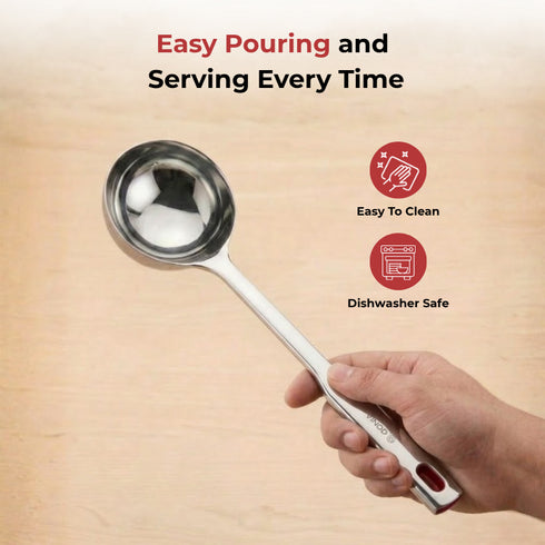 Vinod Stainless Steel Queens Ladle Serving Spoon Set of 2 36 cm Highest Grade Stainless Steel Mirror Finish Rust Free No 1