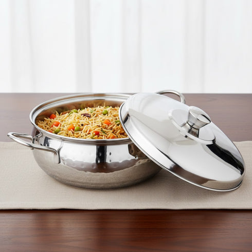 Vinod Stainless Steel Milano Hammered Serving Casserole with Steel Lid and Side Handles 2000 ml Highest grade Stainless Steel Durable Build Rust Free