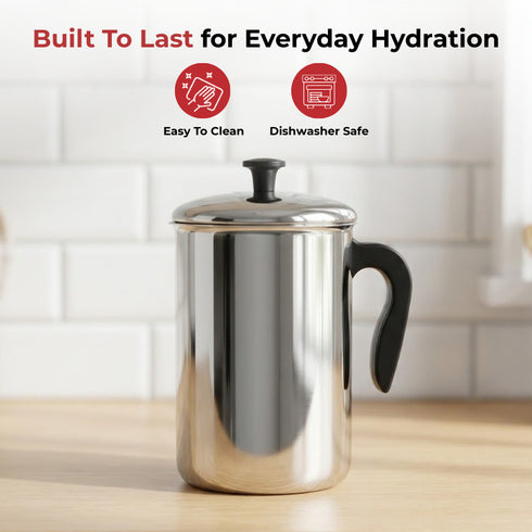 Vinod Stainless Steel Aqua Jug Covered 2200 ml with Highest Grade Stainless Steel Mirror Finish Strong and Durable Build Rust Free