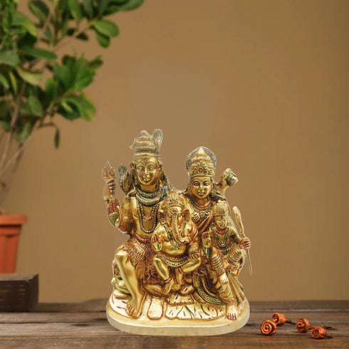 Brass Shiv Parivar Colour Idol Statue | Shiv Family Idol 2.88Kg