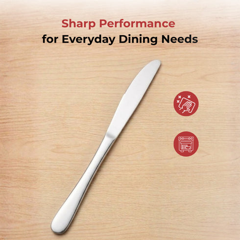Vinod Florence Stainless Steel Dinner Knife Set of 6 Piece Heavy Gauge Steel Mirror Finish Rust Free Tough Strong and Durable
