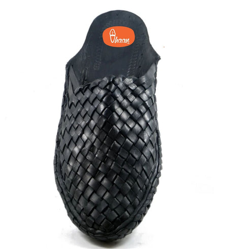 Vhaanfootwear Black Color Handstitched Half Net Slip on Kolhapuri Chappal For Men