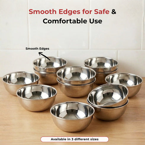 Vinod Stainless Steel Maharaja Bowl Set of 12 Pieces 150 ml Highest Grade Steel Durable and Strong Dishwasher Safe and Rust Free