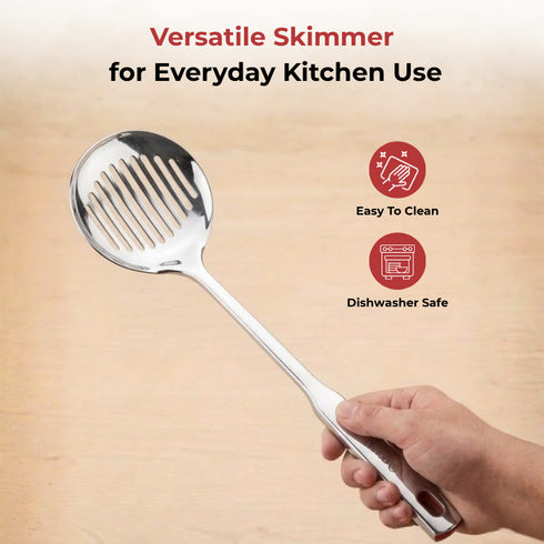 Vinod Stainless Steel Queens Skimmer Slotted Spoon Set of 2 36.5 cm Highest Grade Stainless Steel Rust Free Dishwasher Safe No 1