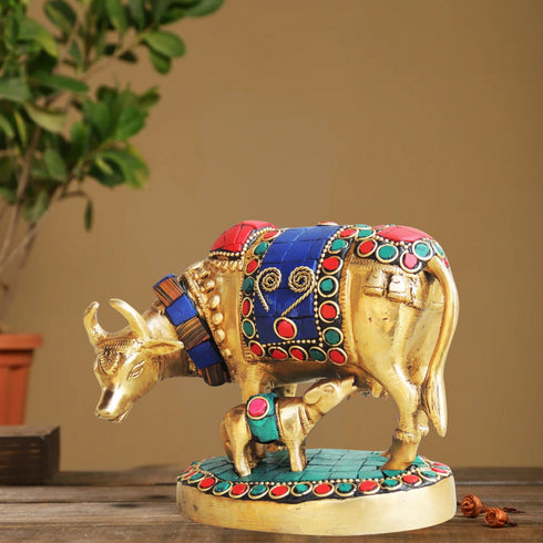 Brass Cow Stone Statue 1.1Kg