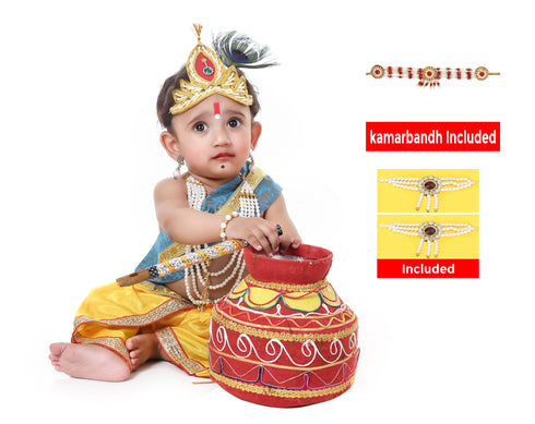 Raj Fancy Dresses Baby Krishna Yellow| Ferozi Dress for Janmashtami