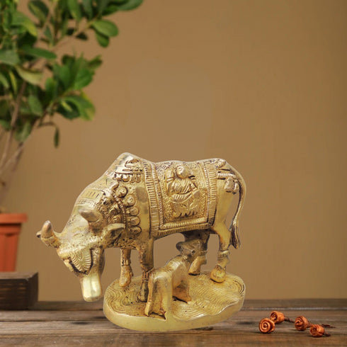 Brass Cow With Base Statue 0.85Kg
