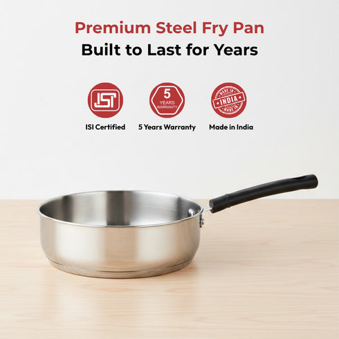 Vinod DONIV Stainless Steel Sandwich Bottom Solitaire Fry Pan 20 cms Induction Friendly Capacity 2 Liter