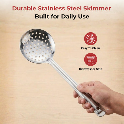 Vinod Stainless Steel Cooking Skimmer Steel Jharni Jhara Set of 2 37 cm Highest Grade Stainless Steel Mirror Finish Rust Free No 6