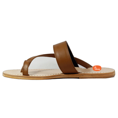 Vhaanfootwear Single Wadi Gandhi Design Soft Leather Cream Color Kolhapuri Chappal for men