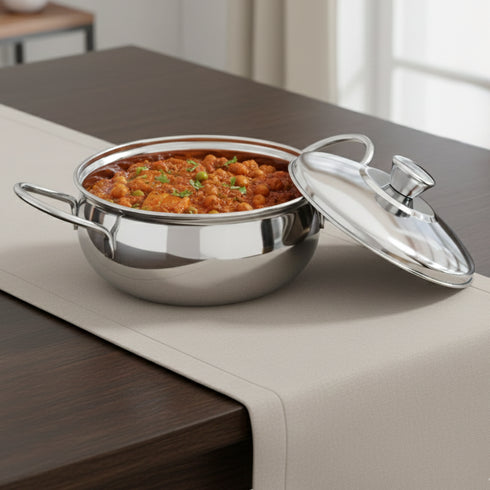 Vinod Stainless Steel Milano Plain Serving Casserole with Steel Lid and Side Handles 1630 ml Highest grade Stainless Steel Tough and Strong