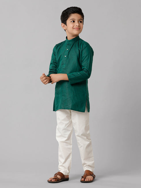 Ramraj Cotton Boys Full Sleeves Dark Green Kurta with Cream Pyjama Pant Combo FS5