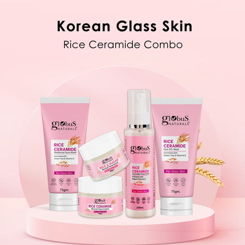 Globus Naturals Ceramide Glow Rice Radiance Combo For Korean Glass Skin Set of 5