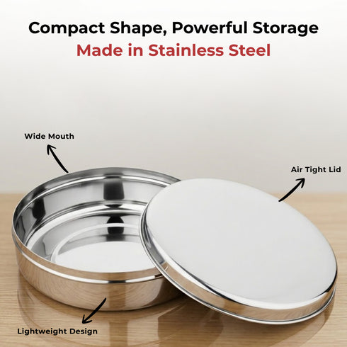 Vinod Stainless Steel Papad Dabba with Mirror Finish Tough and Strong Build Rust Free Easy to Clean and Dishwasher Safe 9.5 Inch No 14