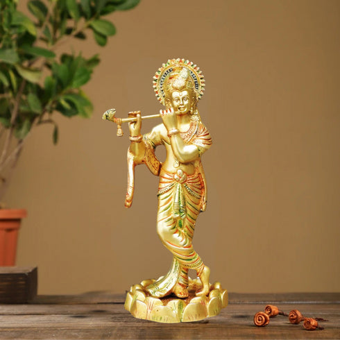 Brass Krishna Colour Statue 1.96Kg