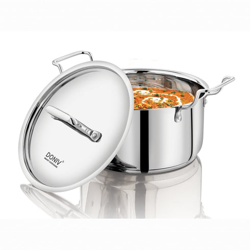 Vinod Doniv Majestic Stainless Steel Sandwich Bottom Sauce Pot With Lid 22 cm 4.5 ltr Induction Friendly