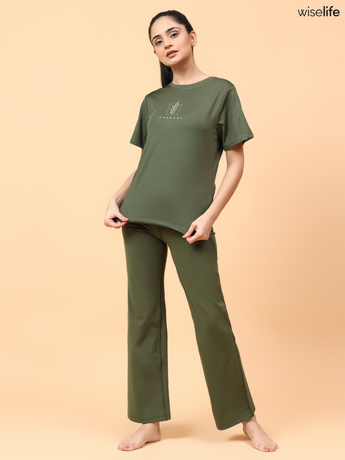 Wiselife Purpose Printed Active T-shirt (Olive green)