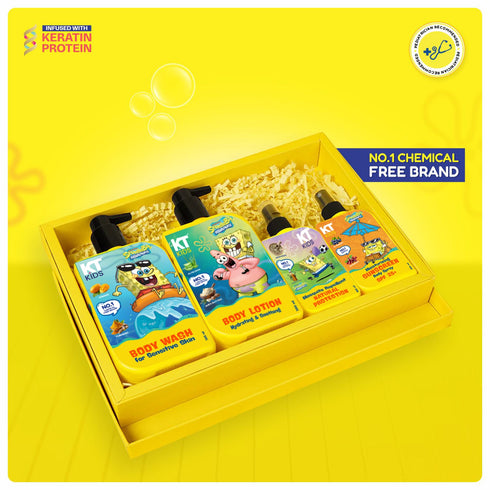 Kt Kids Gift Set Body Care For Boys & Girls 3 Years Soft Body Wash Lotion Body Sunscreen Mosquito Spray Yellow Gift Bag FREE Keychain