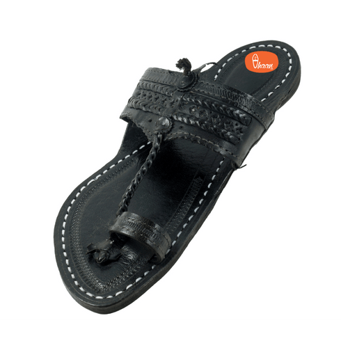 Vhaanfootwear Single wadi Dark Black Pure Leather Kapashi Kolhapuri Chappal For Men Vhaan