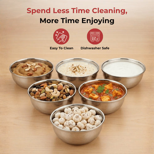 Vinod Stainless Steel Maharaja Bowl Set of 6 Pieces 150 ml Highest Grade Steel Tough and Strong Build Easy to Clean