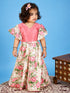 Vastramay SISHU Girl's Pink Printed Skirt And Ruffle Sleeves Crop Top Set