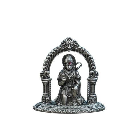 Pure Silver Antique Hanuman Idol Sitting With Frame 11.46G By Mahita Collections