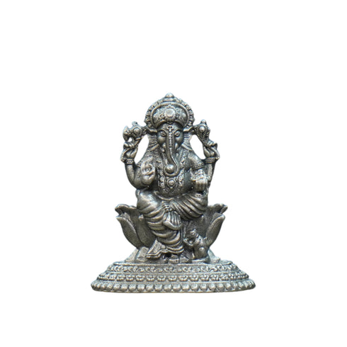 Pure Silver Antique Ganesh Sitting On Lotus 12.11G By Mahita Collections
