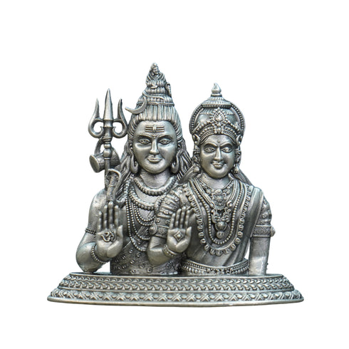 Pure Silver Antique Shivaparvathi Idol Big 51.96G By Mahita Collections