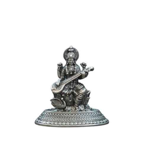 Pure Silver Antique 2D Saraswathi Idol 14.75 By Mahita Collections